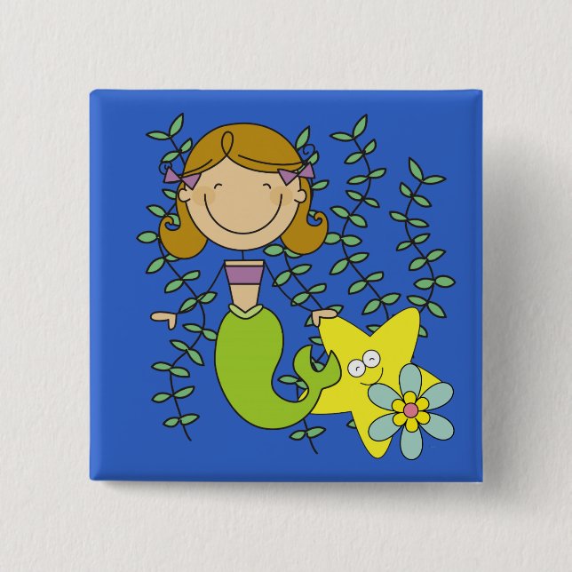 Brown Haired Mermaid Button (Front)