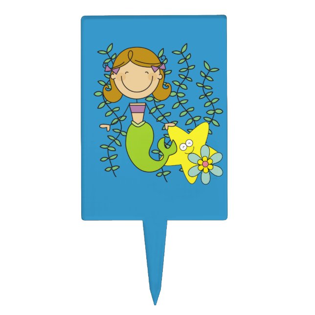 Brown Haired Mermaid Cake Topper (Front)