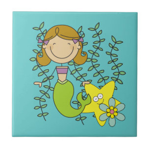 Brown Haired Mermaid Ceramic Tile