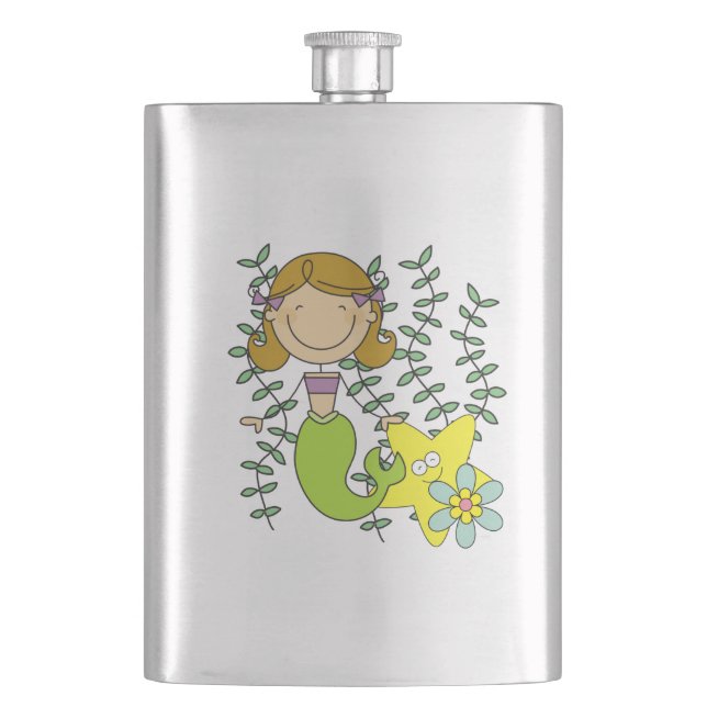 Brown Haired Mermaid Hip Flask (Front)