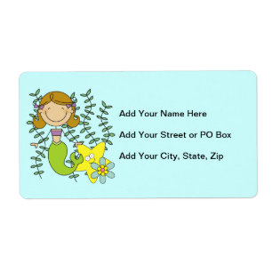 Brown Haired Mermaid Label