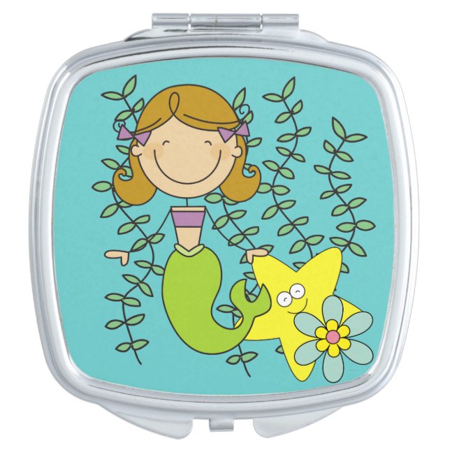 Brown Haired Mermaid Makeup Mirror (Front)