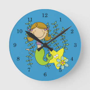 Brown Haired Mermaid Round Clock
