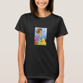 Brown Haired Mermaid Swimming At Bottom Of Ocean T-Shirt