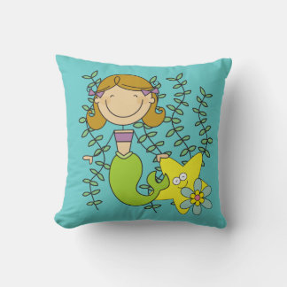Brown Haired Mermaid Throw Pillow