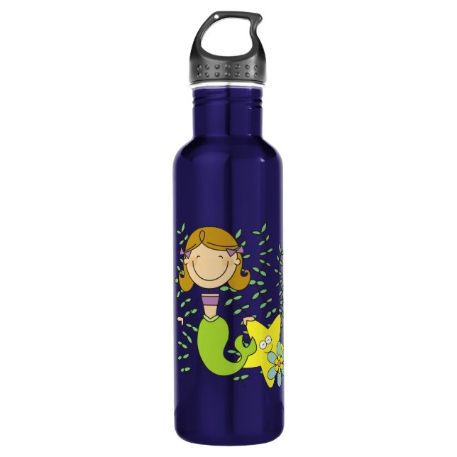 Brown Haired Mermaid Water Bottle (Front)