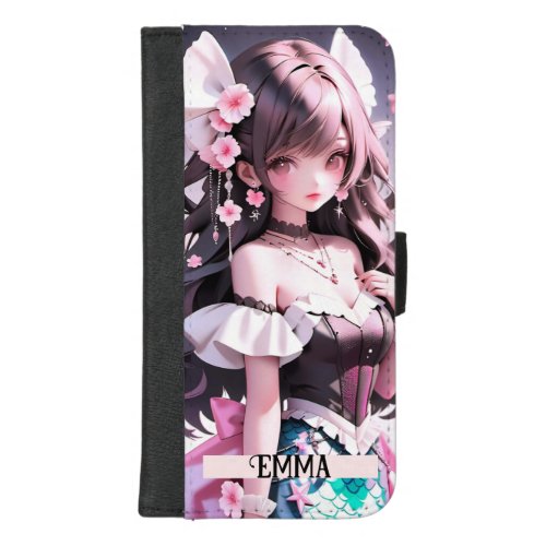 Brown Haired Mermaid With Pink Flowers Custom Name iPhone 87 Plus Wallet Case