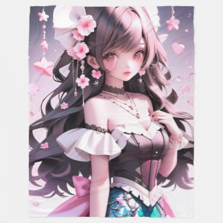 Brown Haired Mermaid With Pink Flowers in Her Hair