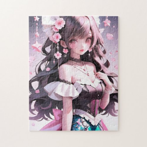 Brown Haired Mermaid With Pink Flowers in Her Hair Jigsaw Puzzle
