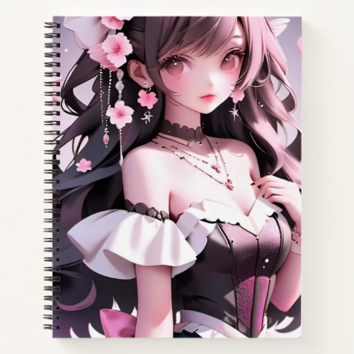 Brown Haired Mermaid With Pink Flowers in Her Hair Notebook