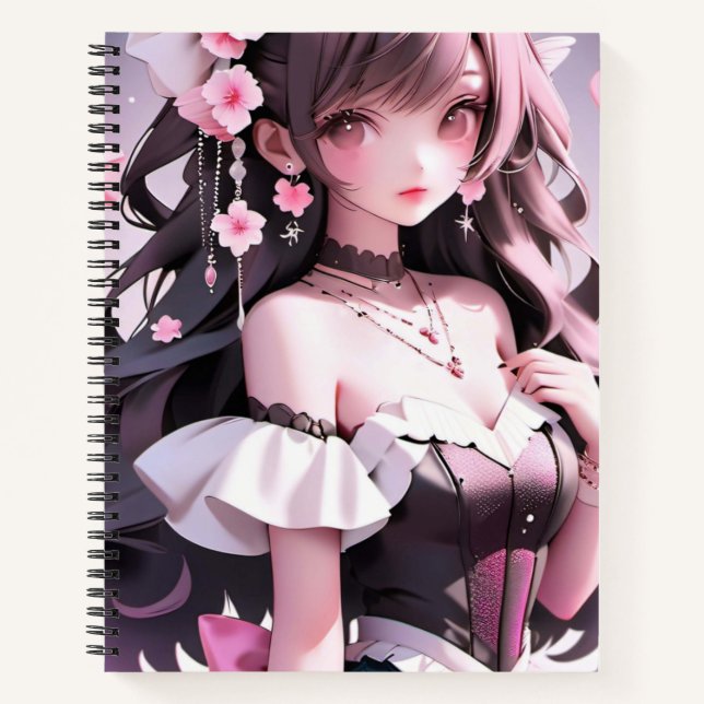 Brown Haired Mermaid With Pink Flowers in Her Hair Notebook (Front)