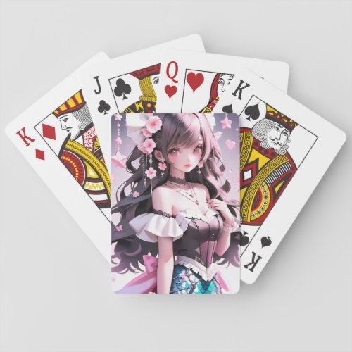 Brown Haired Mermaid With Pink Flowers in Her Hair Playing Cards