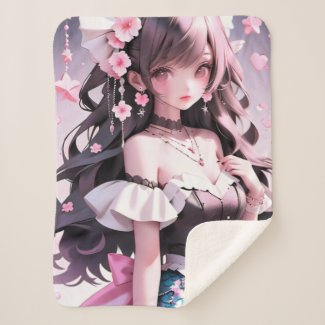Brown Haired Mermaid With Pink Flowers in Her Hair Sherpa Blanket
