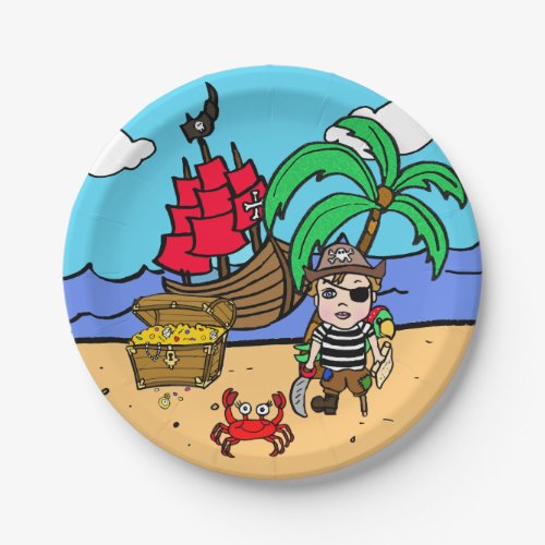 Brown Haired Pirate Themed Birthday Party Paper Plates