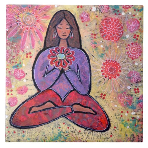 Brown Haired Yoga Girl Tile