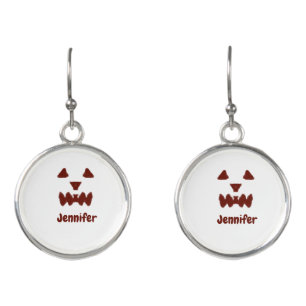 Brown Halloween scary face fall add name modern re Earrings