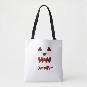 Brown Halloween scary face fall add name modern re Tote Bag