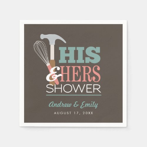 Brown Hammer Whisk Handy Couple Shower Napkins