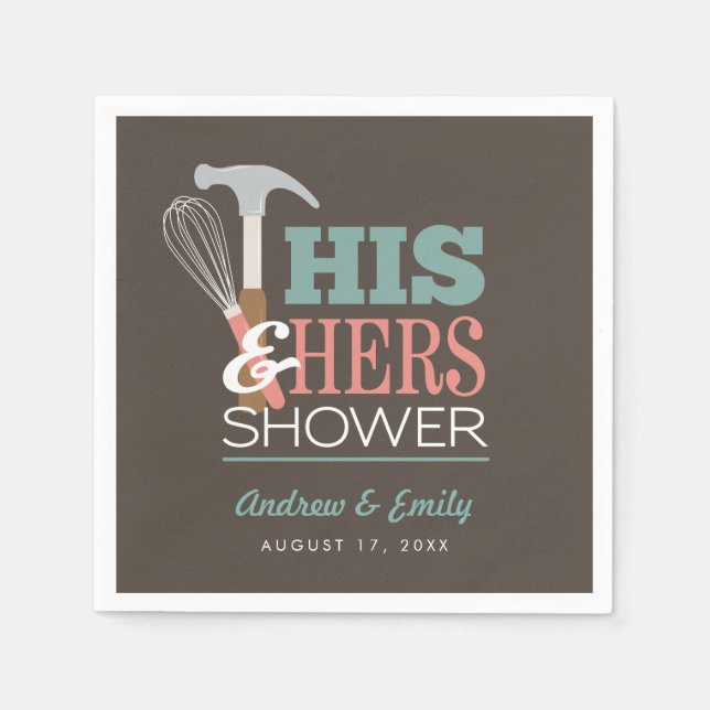 Brown Hammer Whisk Handy Couple Shower Napkins (Front)