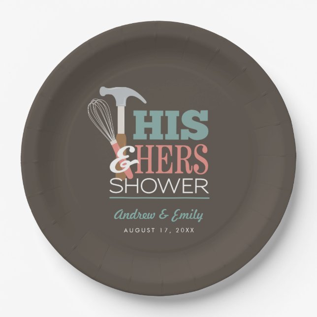 Brown Hammer Whisk Handy Couple Shower Paper Plates (Front)