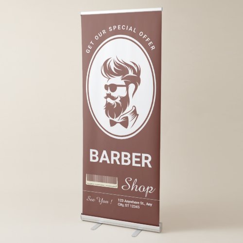 Brown Hand Drawn Barber Shop Promo Vertical Retractable Banner