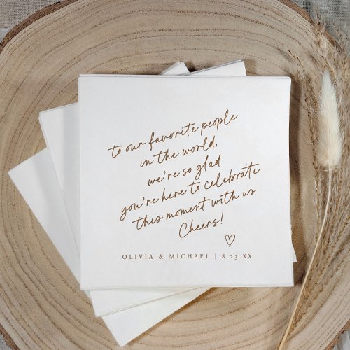 Brown Handwriting Love Note Style Wedding Napkins