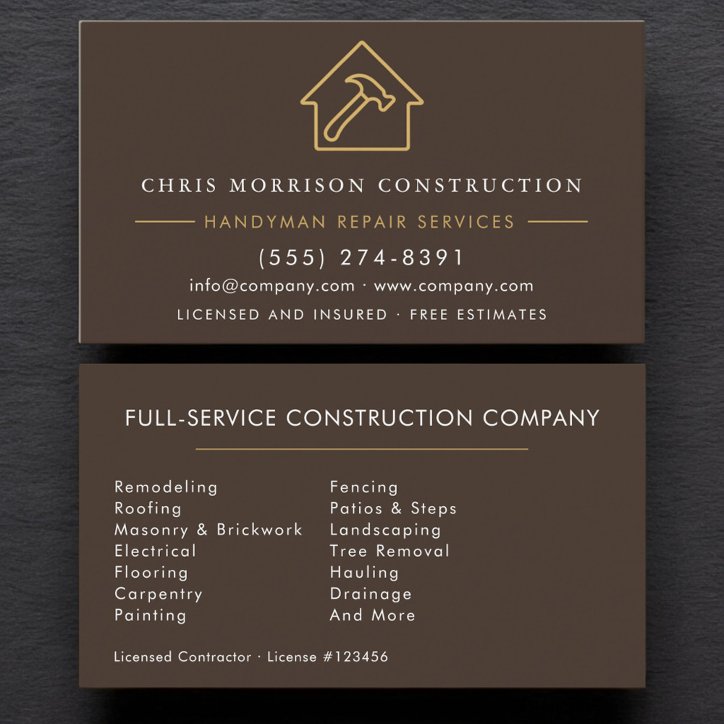 Brown Handyman Construction Business Card