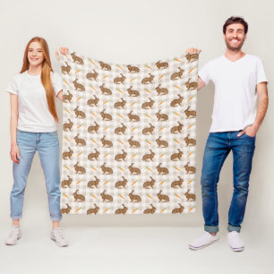 Brown Hare And Carrots Beige Gingham Easter Fleece Blanket