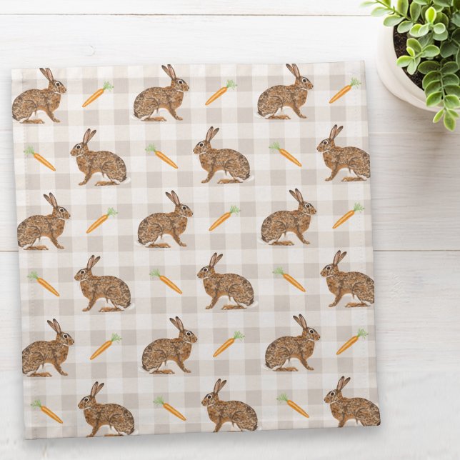 Brown Hare And Carrots Beige Pattern Cute Easter Cloth Napkin (Creator Uploaded)