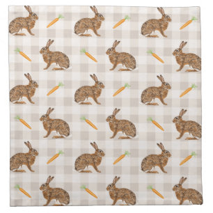 Brown Hare And Carrots Beige Pattern Cute Easter Cloth Napkin
