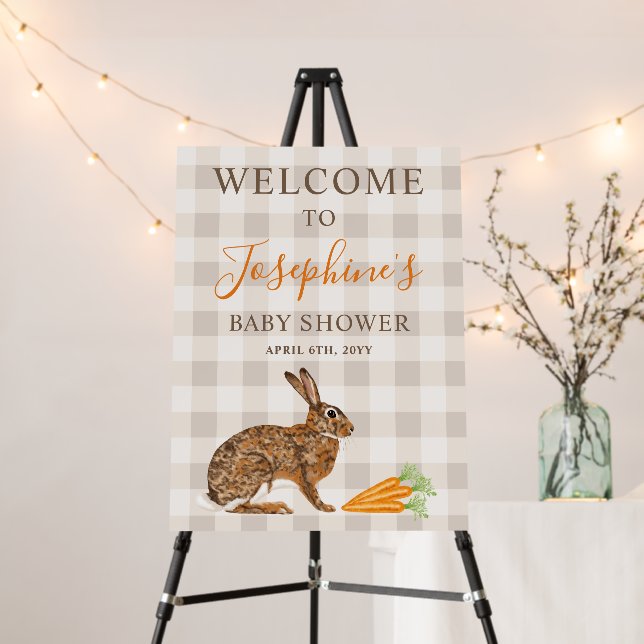 Brown Hare And Carrots Easter Baby Shower Welcome Foam Board (In Situ (Stand))
