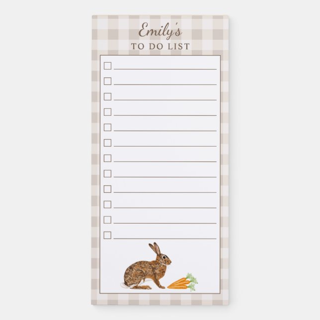 Brown Hare And Carrots Easter To-Do List Checklist Magnetic Notepad (Front)