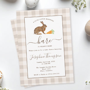 Brown Hare On Beige Gingham Easter Baby Shower Invitation