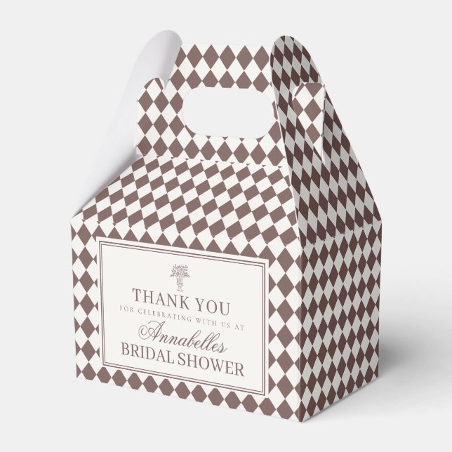 Brown Harlequin Checkered Bridal Shower Favor Boxes (Front Side)