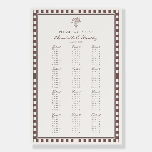 Brown Harlequin Checkered Wedding Seating Chart Foam Board (Front)
