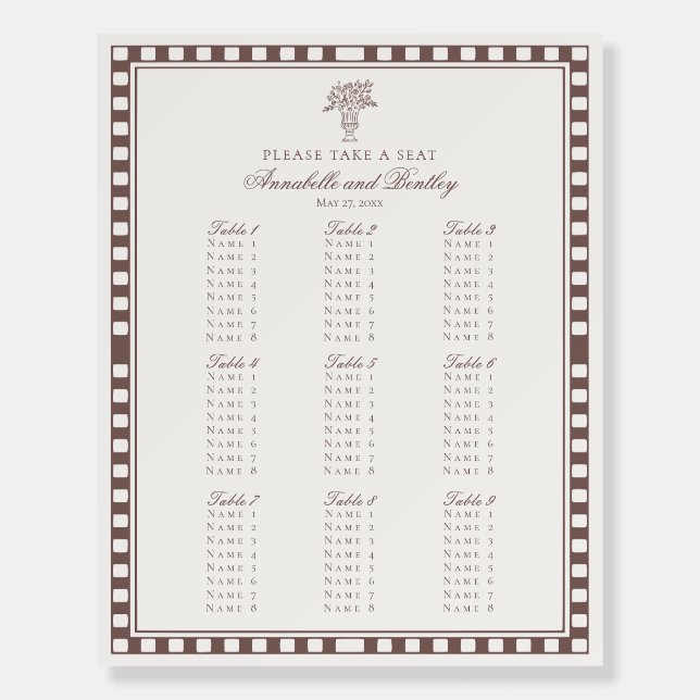Brown Harlequin Checkered Wedding Seating Chart Foam Board (Front)