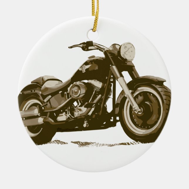 Brown Harley Motorcycle Ceramic Ornament (Front)