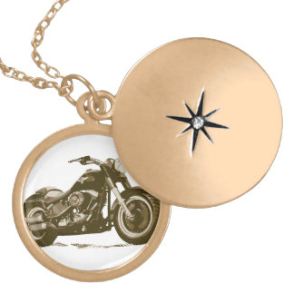 Brown Harley Motorcycle Gold Plated Necklace