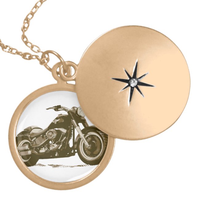 Brown Harley Motorcycle Gold Plated Necklace (Front)