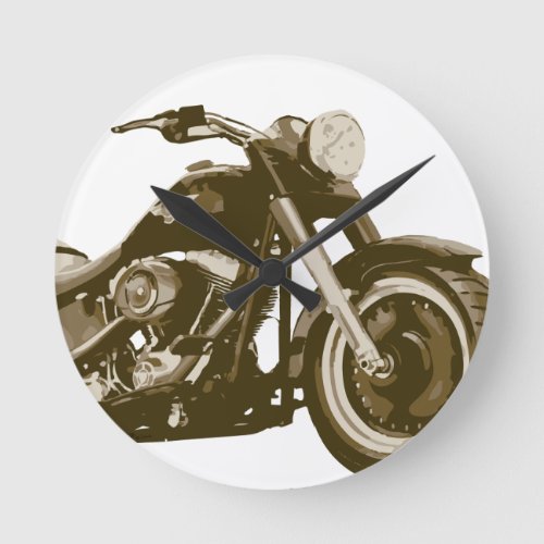 Brown Harley Motorcycle Round Clock