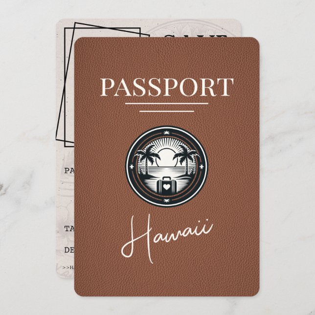 Brown Hawaii Passport Save The Date (Front/Back)