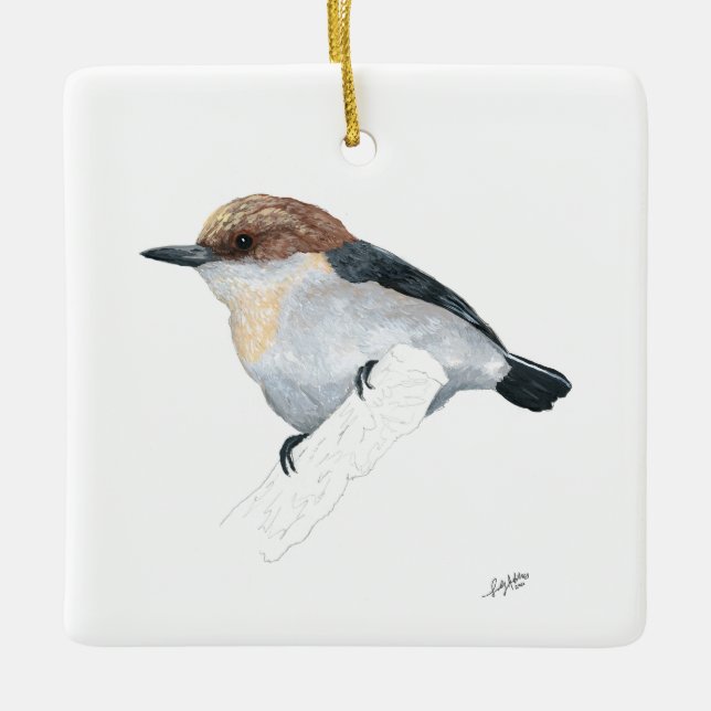 Brown headed Nuthatch Ceramic Ornament (Front)