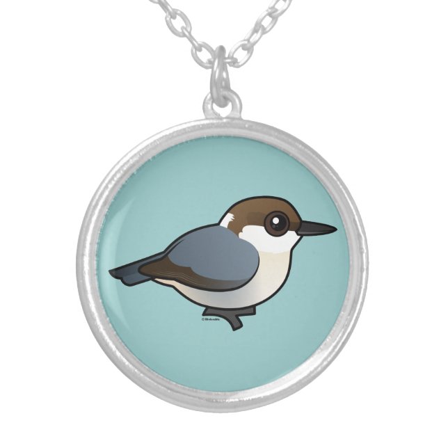 Brown-headed Nuthatch Silver Plated Necklace (Front)