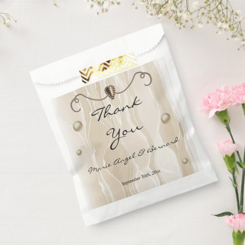  Brown Heart  Cream Silk  Pearls thanks Favor Ba Favor Bag