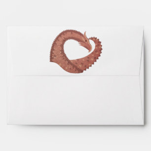 Brown heart dragon on white envelope
