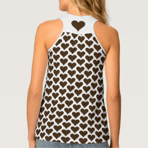 Brown Heart Print Love Retro Hearts Print Tank Top
