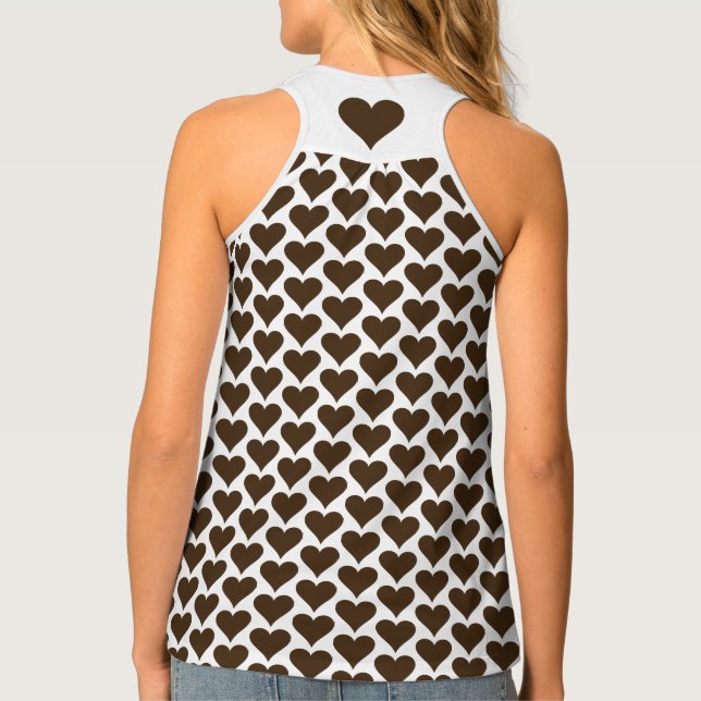 Brown Heart Print Love Retro Hearts Print Tank Top (Back)