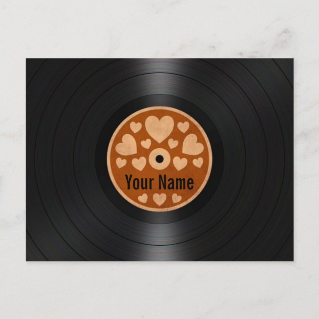 Brown Hearts Personalized Vinyl Record Album Postcard (Front)