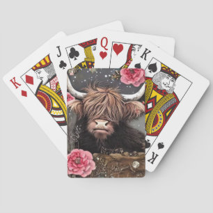 Brown Heifer with Pink Roses Poker Cards