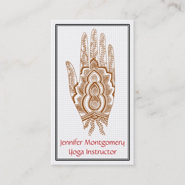 Brown Henna Hand Yoga Instructor Business Card (Front)